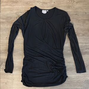 Anthropologie Black Peep Hole Ruched Long Sleeve Blouse